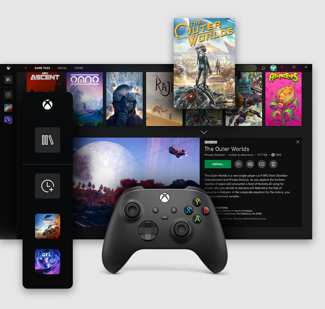 Xbox app on Windows PC user interface showing the Game Pass tab